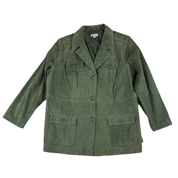 Denim & Co. Jackets & Blazers - d&co. Jacket Women's 2X Green Leather Suede Long Sleeve‎ Pockets